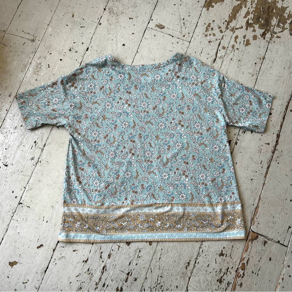 J Jill Luxe Supima Floral Print BoHo Elbow Sleeve Tee T-shirt Top - Picture 6 of 15